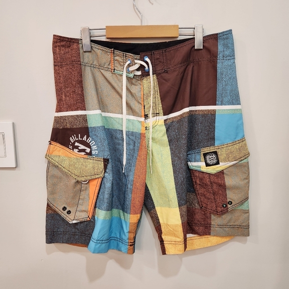 Billabong Shorts Mens 36 Multi Colour Block Drawstring Beach Summer Surfing - Picture 1 of 12